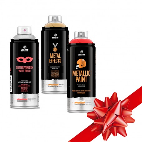 Pack de Spray Cromado Oro + Spray Rojo Metálico + Spray Glitter Dorado